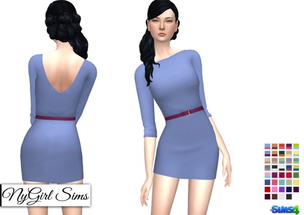  NY Girl Sims: Three Quarter Sleeve Belted Mini Dress