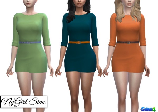  NY Girl Sims: Three Quarter Sleeve Belted Mini Dress