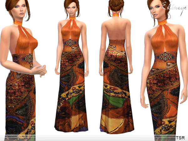  The Sims Resource: Ethnic Print Halter Backless Dress by Ekinege