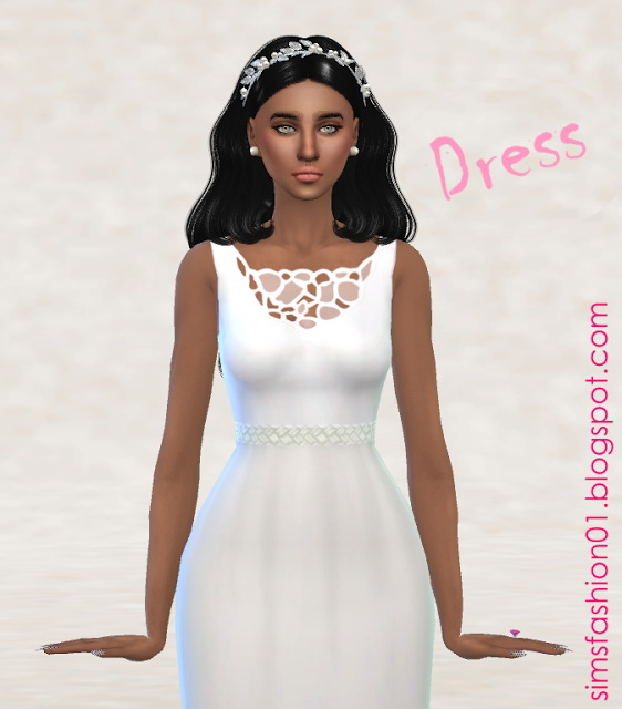  Sims Fashion 01: White Wedding Dress with Leather Belt