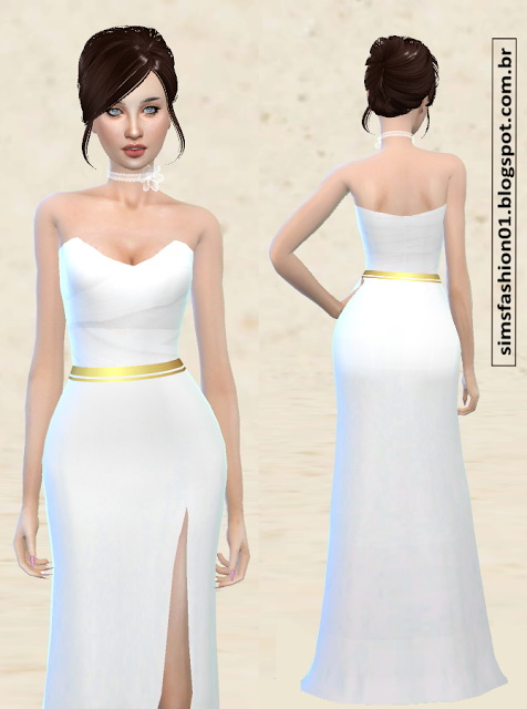  Sims Fashion 01: Satin Wedding Dress With Gold Belt