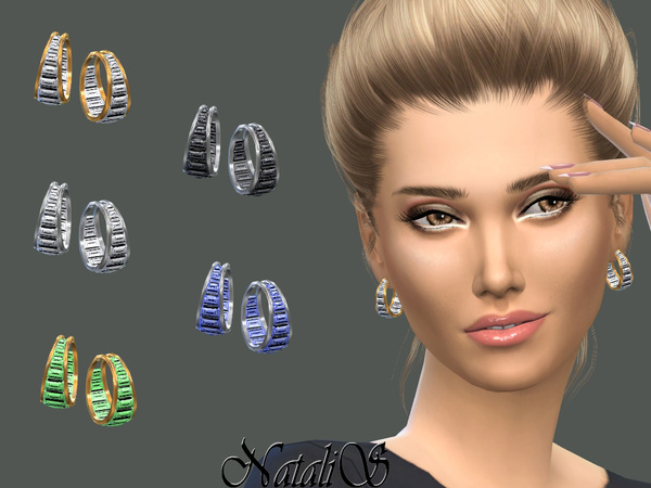  The Sims Resource: Double hoop baguette earrings by NataliS
