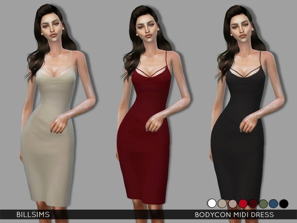  The Sims Resource: Bodycon Midi Dress by Bill Sims