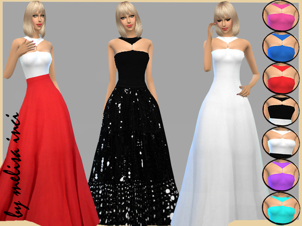  The Sims Resource: Polo Neck Trim Top Maxi Dress by Melisa Inci