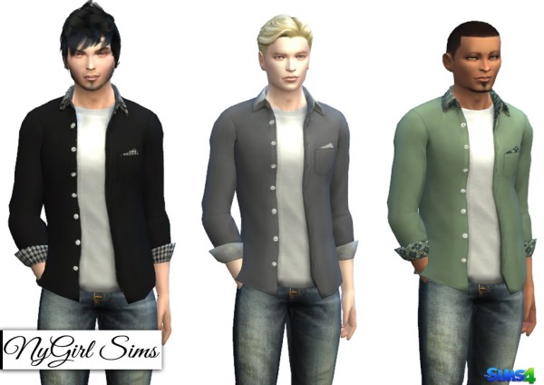  NY Girl Sims: Patterned Collar and Cuff Button Down