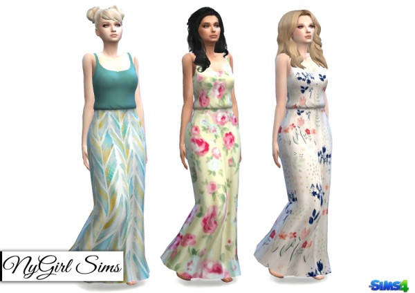  NY Girl Sims: Gathered Waist Tank Maxi Dress in Solids and Prints