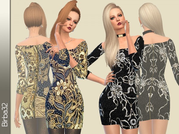  The Sims Resource: Gold floral dress by Birba32