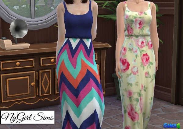  NY Girl Sims: Gathered Waist Tank Maxi Dress in Solids and Prints