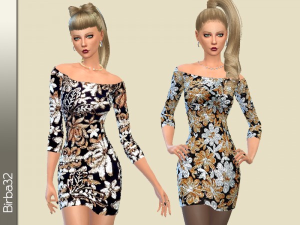  The Sims Resource: Gold floral dress by Birba32