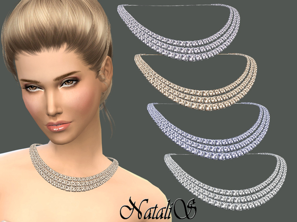  The Sims Resource: Three strands bridal crystal necklace by NataliS