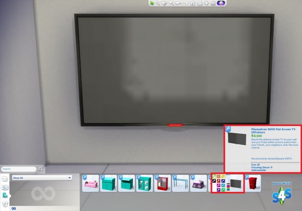  Mod The Sims: Plasmatron 3000 Flat Screen TV 10 Colours by wendy35pearly