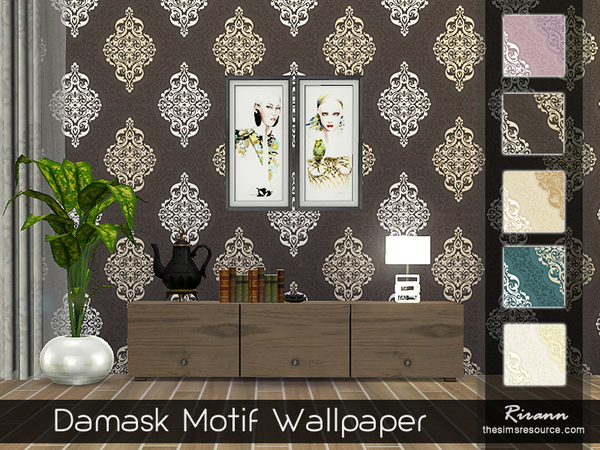  The Sims Resource: Damask Motif Wallpaper by Rirann