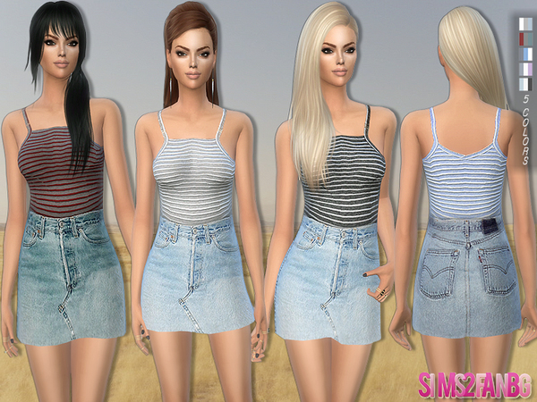  The Sims Resource: 173   Casual outfit   denim skirt with top by sims2fanbg