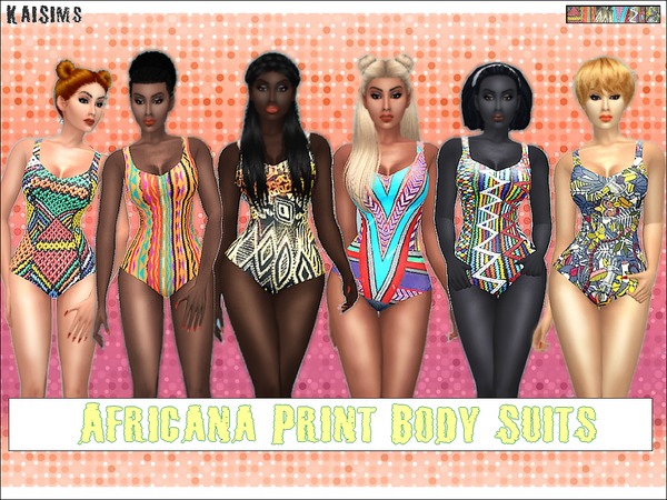  The Sims Resource: Africana Print Body Suit Set by Kai Sims