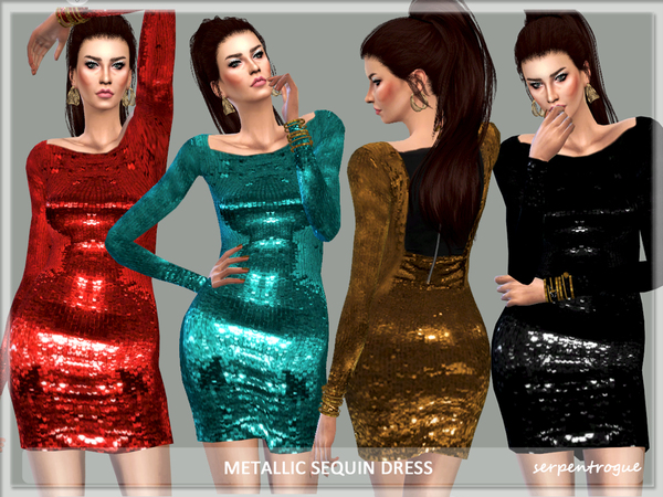 The Sims Resource: Metallic Sequin Dress by Serpentogue