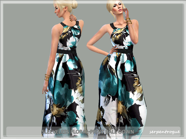  The Sims Resource: Sleeveless Floral Print Ball Gown