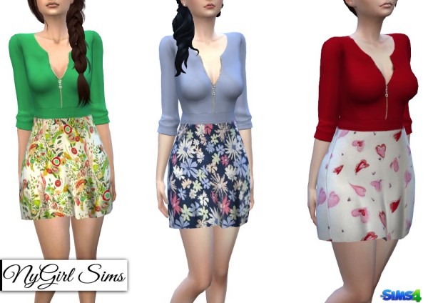  NY Girl Sims: Zippered V Neck Dress in Prints
