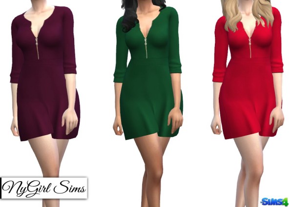  NY Girl Sims: Zippered V Neck Dress in Solids