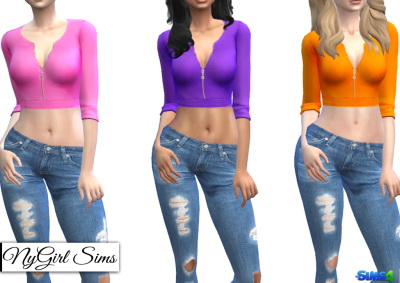  NY Girl Sims: Zippered V Neck Crop Sweater