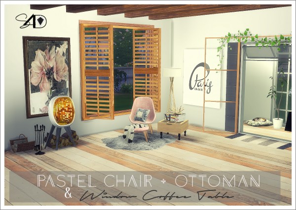  Sims 4 Designs: Pastel Chair and Ottoman and Window Coffee Table
