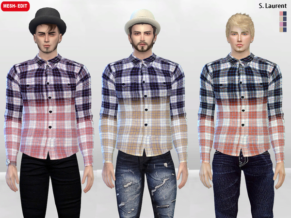  The Sims Resource: Rixton Ombre Checkered Shirt by McLayneSims