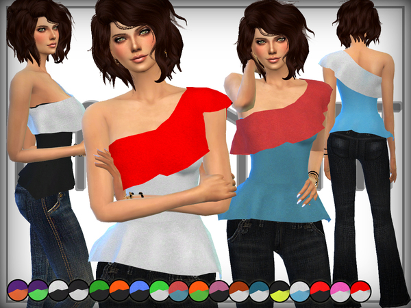  The Sims Resource: Ruffle One Shoulder Top by DarkNighTt