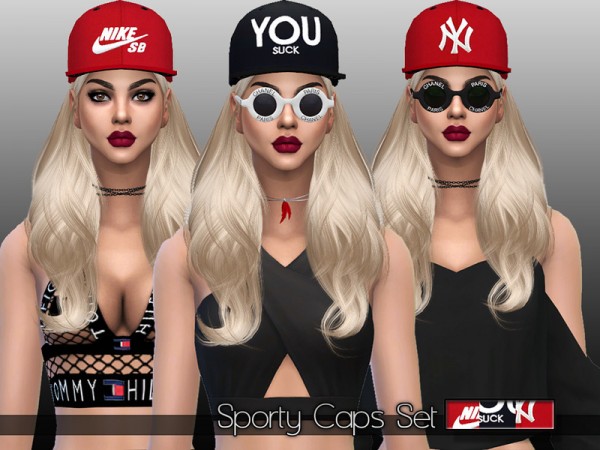  The Sims Resource: Sporty Caps Set by Pinkzombiecupcake