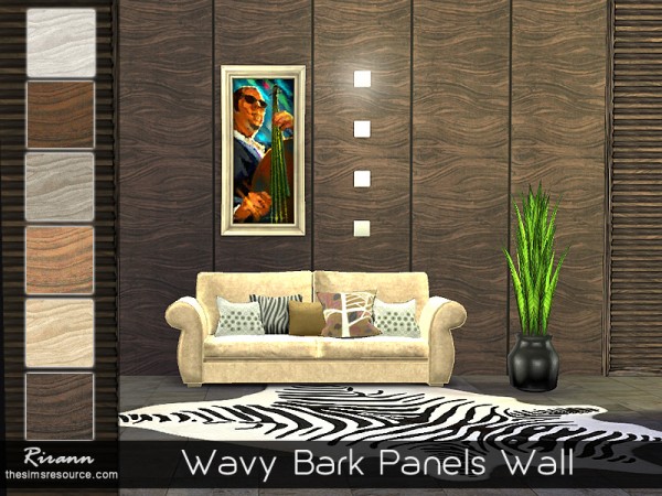  The Sims Resource: Wavy Bark Panels Wall by Rirann