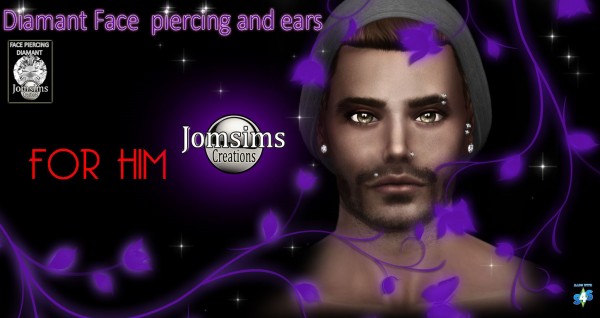  Jom Sims Creations: Diamant face piercing and ears for him