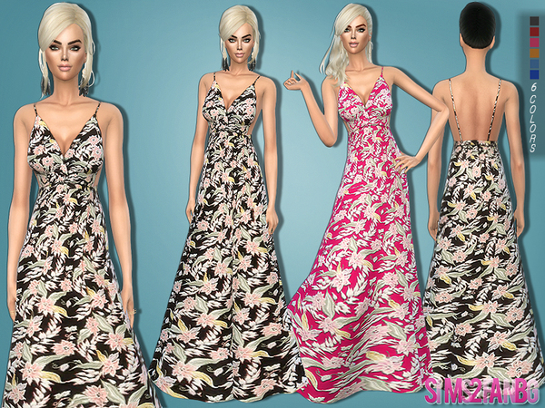  The Sims Resource: 185   Long floral dress by sims2fanbg