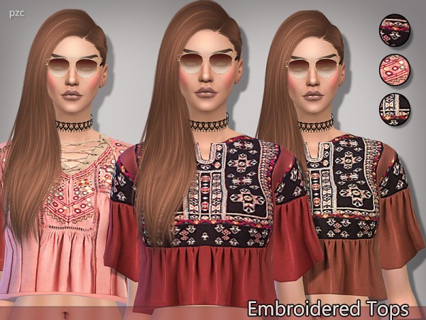  The Sims Resource: Embroidered Tops by Pinkzombiecupcakes