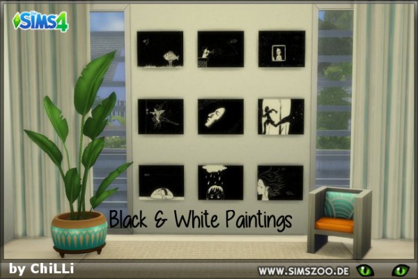  Blackys Sims 4 Zoo: Black and White Paintings by ChiLLi