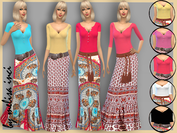  The Sims Resource: Maxi Flowered Casual Dress by Melisa Inci