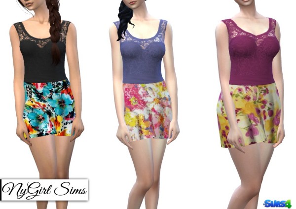  NY Girl Sims: Strapless Dress with Lace Tank Overlay in Prints