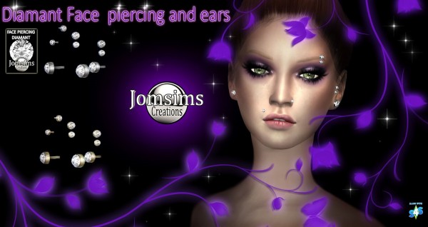  Jom Sims Creations: Diamant face piercing and ears
