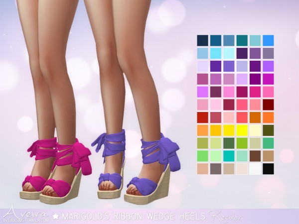  Aveira Sims 4: Marigold’s Ribbon Wedge Heels   Recolor