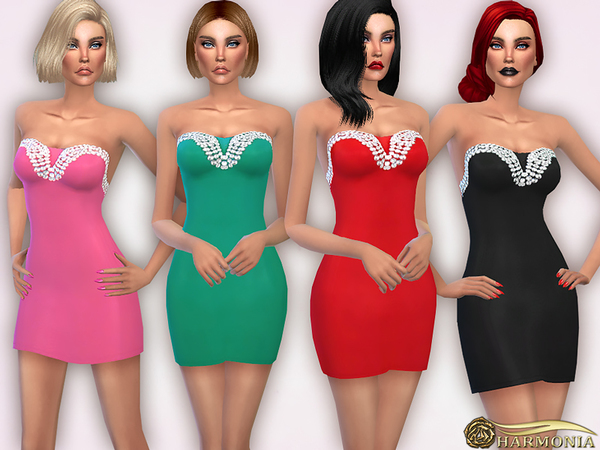  The Sims Resource: Sweetheart Beaded Neck Bodycon Dress by Harmonia