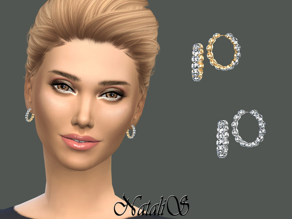  The Sims Resource: Crystal Pave Small Hoop Earrings by NataliS