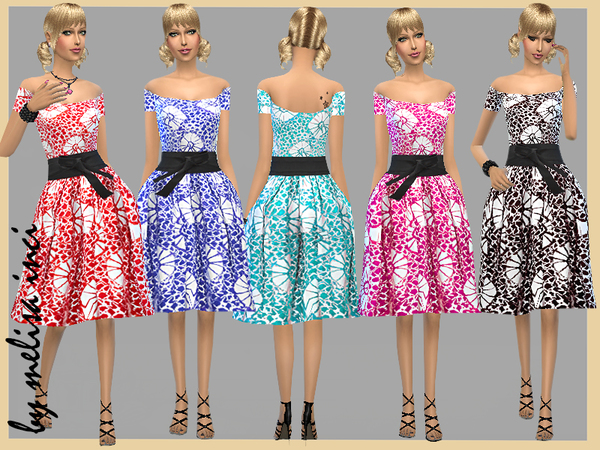  The Sims Resource: Off The Shoulder Floral Dress by melisa inci