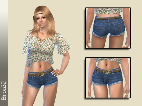  The Sims Resource: Denim Shorts with Belt by Birba32