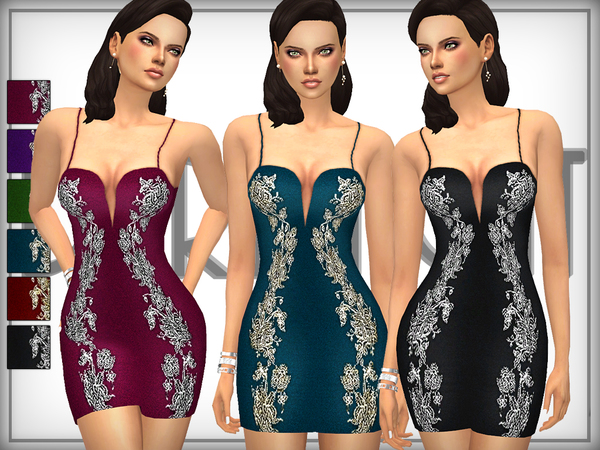  The Sims Resource: Embroidered Mini Bodycon Dress by DarkNighTt