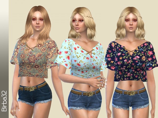 The Sims Resource: Hippie Floral Top by Birba32 • Sims 4 Downloads