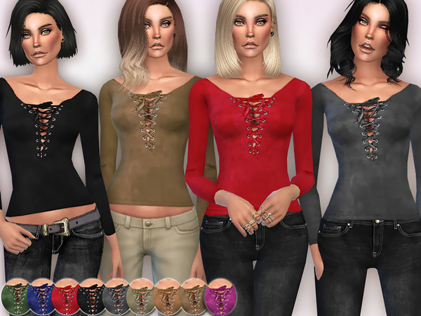  The Sims Resource: V Neck Suedette Lace Up Top by Harmonia
