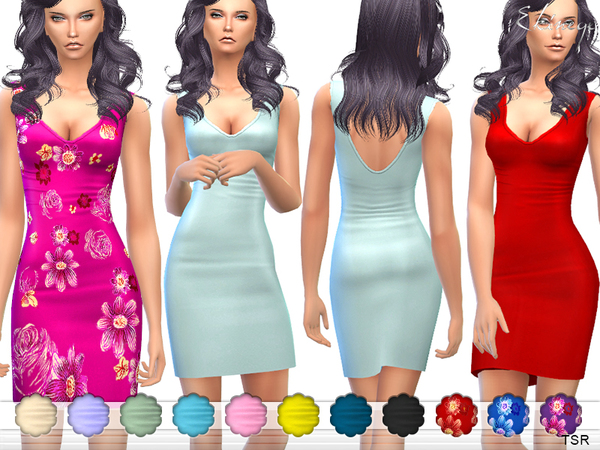  The Sims Resource: Plunge Neck Bodycon Mini Dress by ekinege