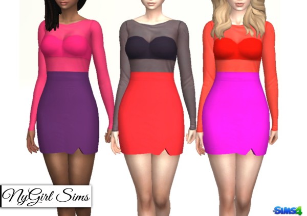  NY Girl Sims: Sheer Top Colorblock Dress