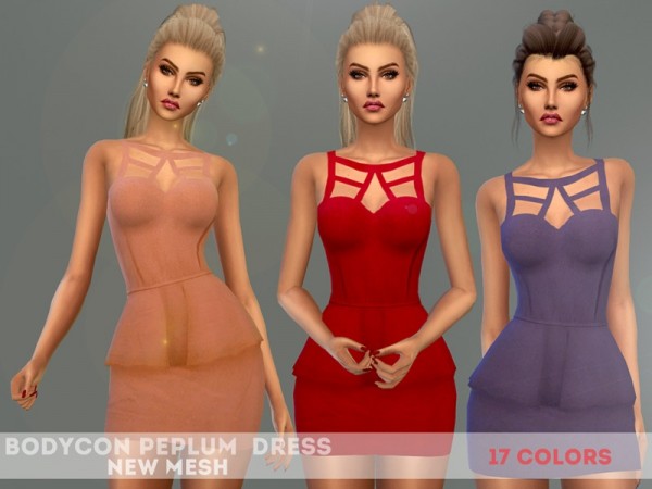  The Sims Resource: Bodycon Peplum Dress by NataliMayhem