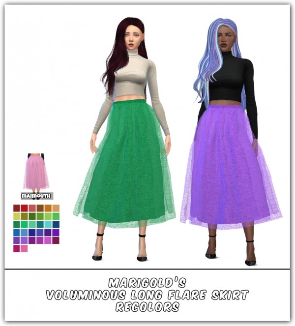  Simsworkshop: Marigold’s Voluminous Long Flare Skirt Recolored by maimouth