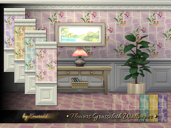  The Sims Resource: Flowers Grasscloth Wallpaper by emerald