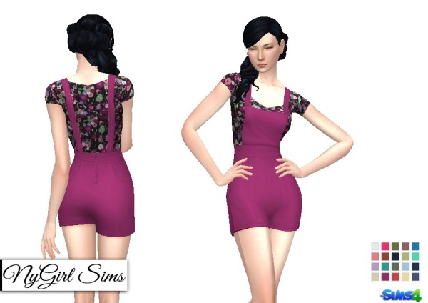  NY Girl Sims: Overall Shorts with Floral T Shirt