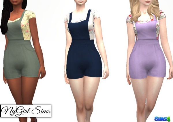  NY Girl Sims: Overall Shorts with Floral T Shirt